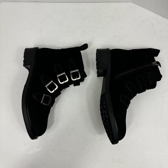 Aerosoles NWOB Arezzo Faux Suede Bootie 7M Black Buckles Lug Low Block  Heel - Picture 10 of 14